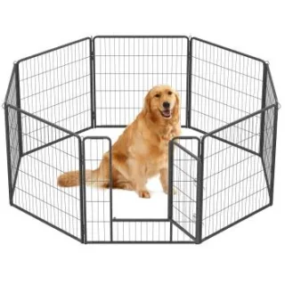 FEANDREA L-XXL Hundezaun 8 Platten transportabel grau 1,6 m, 1,6 m, 80 cm