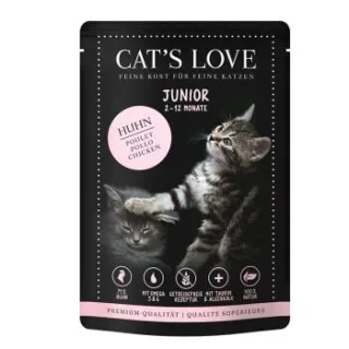 CAT'S LOVE Katzenfutter Katze Junior in Gelee Huhn mit Algenkalk und Distelöl 24x85 g