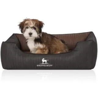 Knuffelwuff Orthopädisches Hundebett Outback aus laser-gestepptem Kunstleder schwarz/ braun M-L