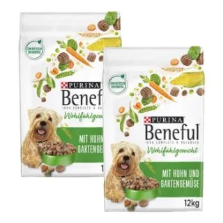 Beneful Purina Trockenfutter Hund, Adult, Wohlfühlgewicht, Huhn & Gartengemüse 2x12 kg