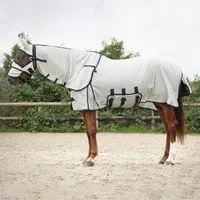 QHP Fliegendecke mit Hals & Haube, Grau - 155 cm