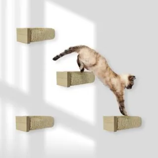 Rohrschneider ® Katzentreppe, Wandelement für Katzen mit starkem Sisalseil, 4-er Set natur / beige