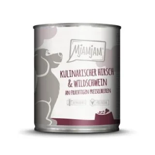 MjAMjAM Nassfutter Hund Adult kulinarischer Hirsch & Wildschwein an fruchtigen Preiselbeeren 6x800 g