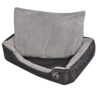VidaXL Hundebett mit gepolstertem Kissen Schwarz/Grau 80 cm, 80 cm, 21 cm