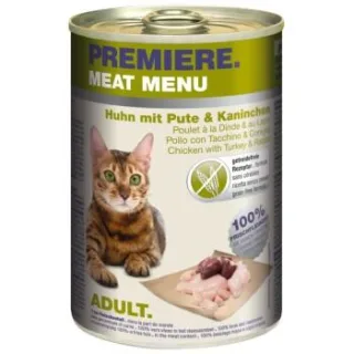 PREMIERE Meat Menu Nassfutter Katze Adult Huhn mit Pute und Kaninchen 24x400 g
