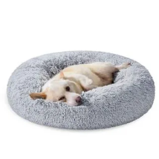 FEANDREA Hundebett, Donut Kissen, waschbar, herausnehmbar, langer Plüsch, L-XXXL hellgrau XL