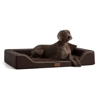 Tierlando ® Orthopädisches LUXUS-Hundebett MELODY LATEX Soft Kunstleder Velours braun 1 m, 22 cm, 75 cm