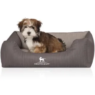 Knuffelwuff Orthopädisches Hundebett Outlander aus laser-gestepptem Kunstleder hellgrau/ dunkelgrau S