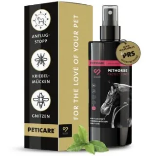 Peticare Anti-Kriebelmücken Gnitzen Spray für Pferde, Sommerekzem vorbeugen 100 ml