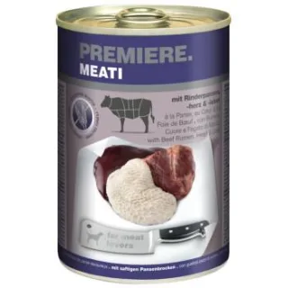 PREMIERE Meati Nassfutter Hund, Adult, Rinderpansen, -herz und -leber 24x400 g