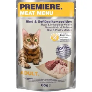 PREMIERE Meat Menu Nassfutter Katze Adult Rind und Geflügelkomposition 48x85 g