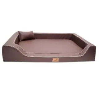Tierlando MELODY LATEX - Orthopädisches LUXUS-Hundebett mit Anti-Haar Kunstleder braun 1,2 m, 22 cm, 85 cm