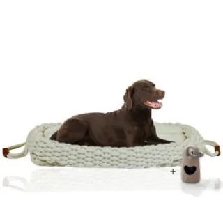 Rohrschneider ® Flauschiges Tierbett inkl. Gratis-Beigabe, Körbchen in Flechtoptik L