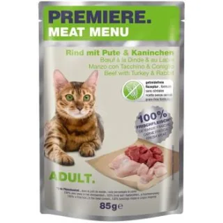PREMIERE Meat Menu Nassfutter Katze Adult Rind mit Pute und Kaninchen 48x85 g