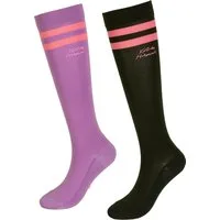 Kentucky Horsewear Socken Stripes, 2er Set, Lila/Dunkelgrün - 35/40