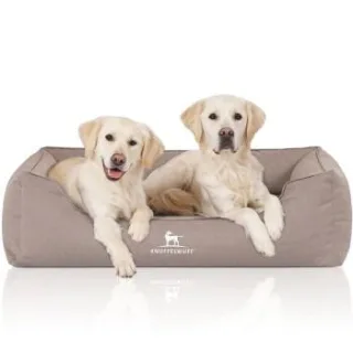 Knuffelwuff Orthopädisches Wasserabweisendes Hundebett Leon aus Velours mit Handwebcharakter beige/ grau XXL