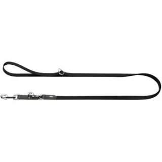 Dog Sport HUNTER stufenlos verstellbare Hundeführleine wolmar biothane x leder schwarz 1,6 cm