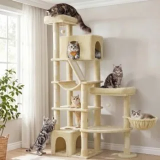 FEANDREA Kratzbaum, 188,2 cm hoch, Katzenbaum, für große Katzen, Katzenkratzbaum beige