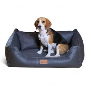 Tierlando ® MADDOX VIP Orthopädisches Hundebett VISCO Velours Kunstleder S - XXL schwarz/ graphit 1 m, 25 cm, 75 cm