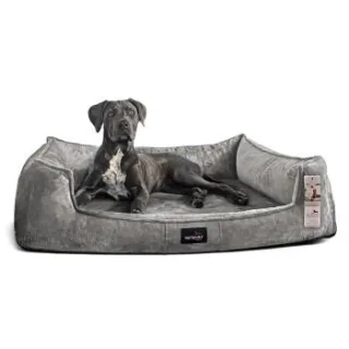 Tierlando ® Orthopädisches Hundebett FRANKLIN Kuscheliger Teddy-Stoff - Hundesofa grau/ grau 1,1 m, 22 cm, 90 cm