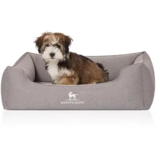 Knuffelwuff Orthopädisches Hundebett Leano aus Velours mit Handwebcharakter grau S