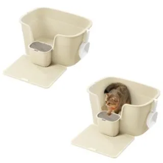 FEANDREA 2er Katzentoilette für große Katzen mit hohen Seitenwänden hellgelb