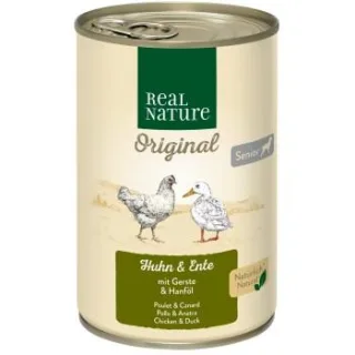 REAL NATURE Nassfutter Hund, Senior, Huhn und Ente 24x400 g