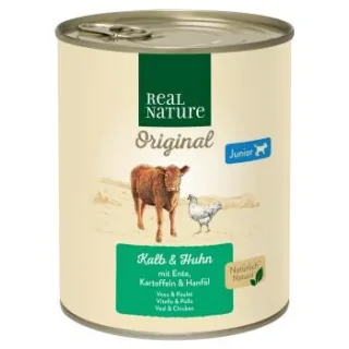 REAL NATURE Nassfutter Hund, Junior, Kalb und Huhn 12x800 g