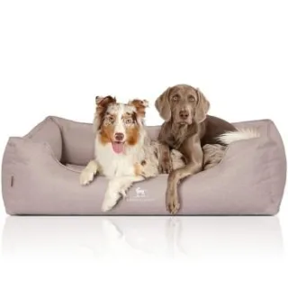 Knuffelwuff Orthopädisches Hundebett Luisa aus Velours mit feinem Handwebcharakter Sunshine Edition beige XL