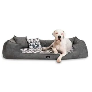 Tierlando ® Orthopädisches Hundebett VELVET Samt Velours Dreiecke geometrisch anthrazit/ creme 1,3 m, 25 cm, 1 m