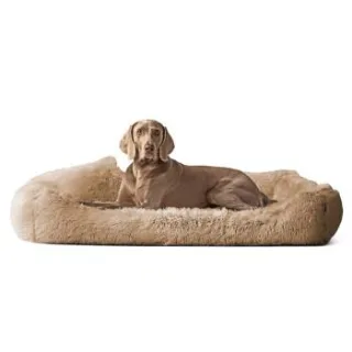 Tierlando PEDRO - Orthopädisches Hundebett mit kuscheligem Langflor beige 1,6 m, 22 cm, 1,1 m
