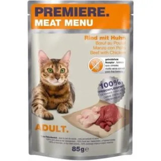 PREMIERE Meat Menu Nassfutter Katze Adult Rind und Huhn 48x85 g