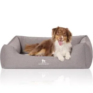 Knuffelwuff Orthopädisches Hundebett Leano aus Velours mit Handwebcharakter grau XL