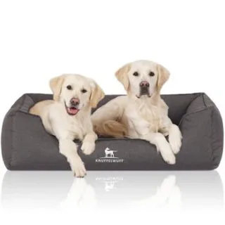 Knuffelwuff Orthopädisches Wasserabweisendes Hundebett Leon aus Velours mit Handwebcharakter anthrazit XL