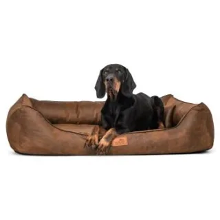 Tierlando ALBERTO ORTHO Orthopädisches Hundebett mit Velours Vintage hellbraun 1 m, 25 cm, 75 cm