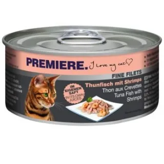 PREMIERE Fine Filets Nassfutter Katze Adult Thunfisch mit Shrimps 48x80 g