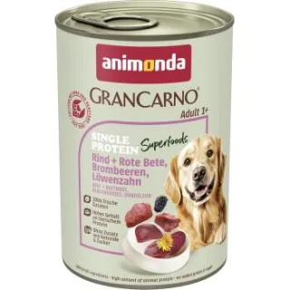 animonda GranCarno Single Protein Superfoods Nassfutter Hund Adult, Rind und Rote Bete, Brombeeren, Löwenzahn 24x400 g