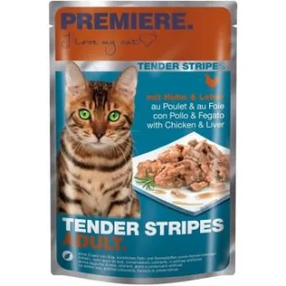 PREMIERE Tender Stripes Nassfutter Katze Adult Huhn und Leber 112x85 g