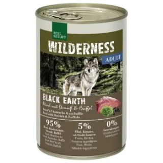 REAL NATURE WILDERNESS Nassfutter Hund, Adult, Black Earth, Rind mit Strauß und Büffel 24x400 g