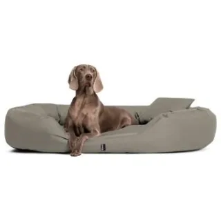 Tierlando ® Orthopädisches Hundebett SAMMY | Robuster Polyester | Dicke Umrandung dunkelbraun / beige 1,4 m, 30 cm, 1,05 m