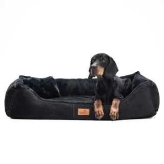 Tierlando FLOYD - Ultraweiches orthopädisches Hundebett High-Tech-Velours und Plüsch VISCO schwarz 80 cm, 22 cm, 60 cm