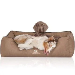 Knuffelwuff Orthopädisches Hundebett Tampa aus laser-gestepptem Kunstleder braun/ beige XL