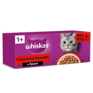 Whiskas ® Multipack Portionsbeutel 1+ Klassische Auswahl 4 Varietäten Rind, Huhn, Lamm, Geflügel in Sauce 80 x 85g