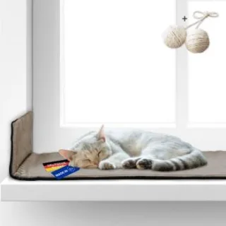 Rohrschneider ® Selbstwärmende Katzendecke, Fensterliege mit rutschfester Unterlage taupe 90 cm, 2 cm, 29 cm