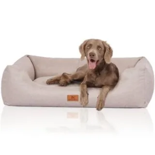 Knuffelwuff Hundebett Emma aus Velours mit feinem Handwebcharakter in Pastellfarben beige XXL