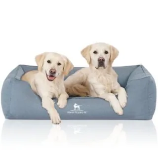 Knuffelwuff Orthopädisches Wasserabweisendes Hundebett Leon aus Velours mit Handwebcharakter hellblau XXXL