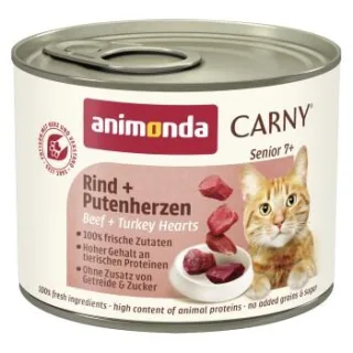 animonda Carny Nassfutter Katze Senior Rind und Putenherzen 24x200 g