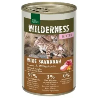 REAL NATURE WILDERNESS Nassfutter Katze, Kitten, Wide Savannah, Lamm und Wildschwein 24x400 g