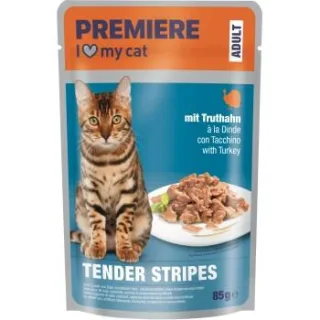 PREMIERE Tender Stripes Nassfutter Katze Adult Truthahn 112x85 g