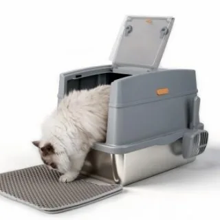 All for paws Edelstahl Katzentoilette mit Vorleger & Schaufel grau